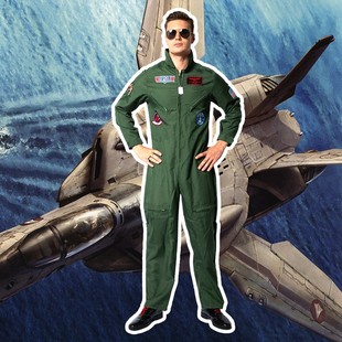 王牌飞行员演出服成人cos美式战斗机，机长连体衣绿色空天军道具服