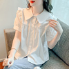 夏季娃娃领小清新学院风白色衬衫女日系复古甜美减龄短袖衬衣