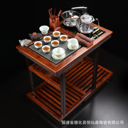 花梨实木茶车家用移动茶台中式茶水柜带轮茶桌乌金石茶盘茶具套装