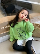 韩版女童绿色毛衣秋装2022洋气儿童粗毛线上衣女宝宝针织衫潮
