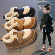 女童棉鞋2023韩版毛毛，鞋防滑保暖靴，子女宝美拉德拼色雪地棉靴