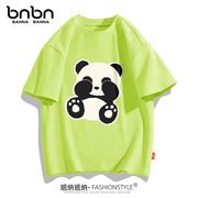 女童绿色熊猫短袖t恤纯棉，2024夏季网红半袖，儿童夏装上衣童装