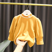 1-5岁女宝宝质感坑条半高领T恤女婴儿冬装女童加厚加绒打底衫