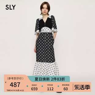 SLY 夏季复古少女花卉图案喇叭袖连衣裙女030GSZ33-4210