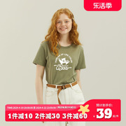 军绿色t恤女短袖卡通小熊印花韩版宽松显瘦少女古着感学生半袖