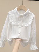女童春秋季白色娃娃领衬衫2024儿童长袖衬衣洋气大童时髦花边上衣
