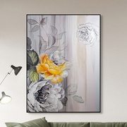 纯手绘油画现代简约植物花卉牡丹花立体质感入户玄关客厅装饰挂画