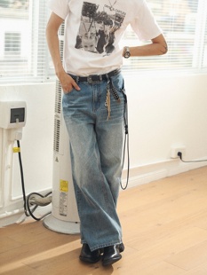 mcmxciii美式jeans经典款质感，浅蓝色基础雪花洗直筒，阔腿牛仔裤男