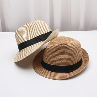 爵士帽男女夏季小礼帽，英伦风沙滩，度假草帽亲子可折叠巴拿马帽子潮
