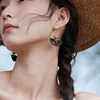 古典民族风复古百搭木质，扇形耳环镂空个性木珠耳坠度假旅游饰品女