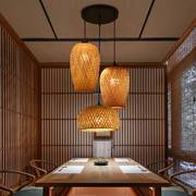 竹艺吊灯复古田园禅意，茶室灯具创意个性灯笼餐厅，饭店竹编手工灯罩