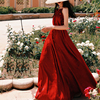 麦叙原创《爱乐之城》法式露背立体花缎面吊带连衣裙红色度假长裙