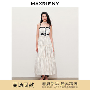 黑白优雅主义-商场，同款maxrieny复古风情，百褶波点吊带连衣裙