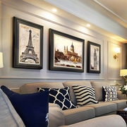 美式客厅装饰画沙发背景墙，挂画复古名画油画欧式建筑壁画法式墙画