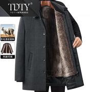 TDTY爸爸装冬季毛呢外套男中长款加绒加厚款中老年羊毛呢子大衣