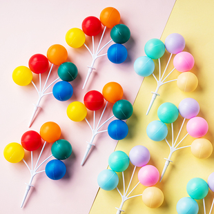 蛋糕装饰插件塑料彩色大气球五色一束装饰马卡龙色塑料气球装扮