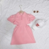 亲子装80-160夏季女童运动风，翻领polo纯棉，连衣裙小公主粉红色灰色