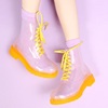 透明雨鞋韩国水晶果冻鞋平底马丁雨靴，时尚防水防滑女鞋糖果色水鞋