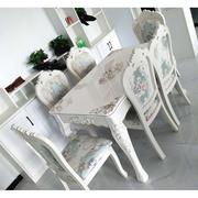 欧式大理石餐桌椅组合小户型，印花简约大理石象牙白，实木饭桌长方形