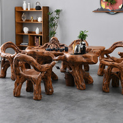 办公室茶桌椅组合一桌五椅新中式休闲功夫茶几一体家用小根雕茶台