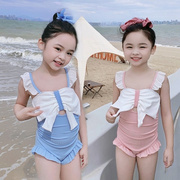 儿童泳衣女童小童连体温泉泳装小清新韩版可爱蝴蝶结专业泳衣