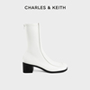 charles&keith秋冬女靴，ck1-90380129女士摩登复古粗跟女靴