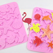 13连海洋世界硅胶蛋糕装饰模diy手工，巧克力模具创意儿童饼干模