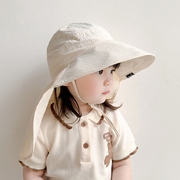 儿童帽子夏季男童盆帽薄宝宝大檐女孩遮阳防晒防紫外线披肩太阳帽