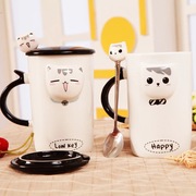 情侣杯子一对陶瓷马克杯恒温创意可爱带盖带勺家用猫咪咖啡水杯