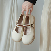单鞋女2024透气白色玛丽珍女鞋气质春季浅口平底一脚蹬小皮鞋