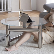 昆斯气球狗茶几轻奢不锈钢圆形玻璃桌现代简约小户型家用创意边几