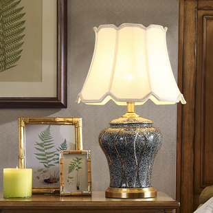 陶瓷台灯卧室床头灯简约美式台灯客厅沙发茶几台灯全铜欧式简约