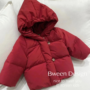 儿童羽绒服23冬季韩版童装男女童洋气加厚保暖连帽红色拜年服外套