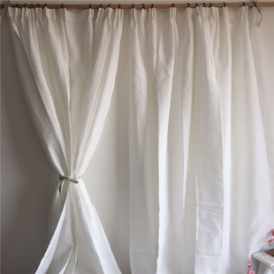  外贸窗帘成品麻布白色窗帘纯色客厅卧室简约现代可定制