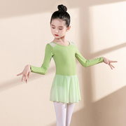 中国舞舞蹈服儿童女长袖形体练功秋季考级网纱拼接芭蕾演出连体裙