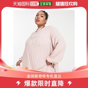 香港直邮潮奢curve女士设计高领，褶裥梯形迷你连衣裙，(肉粉色)