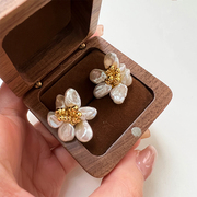 2022春夏耳环简约欧美气质花瓣耳饰天然珍珠编织花朵耳环女式