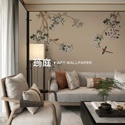 新中式玉兰花鸟壁纸电视背景墙壁纸壁画卧室墙布客厅沙发定制壁画