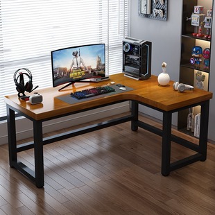实木转角电脑桌办公室桌子书桌，家用靠墙书桌，书架一体桌儿童学习桌