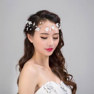 新娘手工头饰蕾丝花朵，头花手工珍珠结婚发饰，发带韩式婚纱配饰