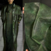绿色扎染皮革软皮无弹pu做旧再造挺括包包，外套服装设计师面料
