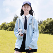 初中生少女外套2023春秋装高中学生女孩衣服，休闲运动开衫卫衣潮