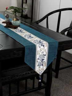 新中式餐桌桌旗现代美式简约茶台茶几茶席高端玄关电视柜长条盖布