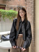 皮衣外套女春季韩版2024小个子高级感短款宽松长袖机车服夹克