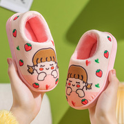 儿童棉鞋冬季女童卡通，保暖毛绒室内居家鞋中大童女宝宝包跟棉拖鞋
