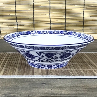 碗陶瓷中式餐厅商用拉面碗家用复古风喇叭碗创意青花瓷水煮鱼大碗