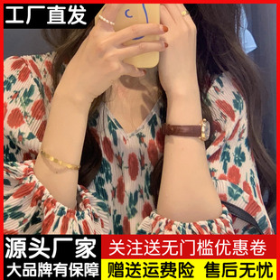 超仙灯笼袖雪纺衫女宽松夏季法式 玫瑰压褶V领上衣服显瘦衬衫