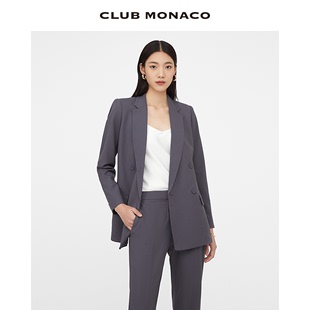 clubmonaco女装羊毛混纺质感双排，扣通勤经典，职业西装外套套装