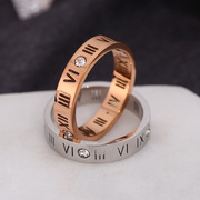 奥特莱斯18k金欧美(金欧美)简约钛钢，戒指女罗马镶钻镂空情侣款对戒指环潮