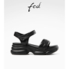 fed一字带凉鞋夏季女鞋，时尚黑色粗跟厚底凉鞋女r0603-zca115